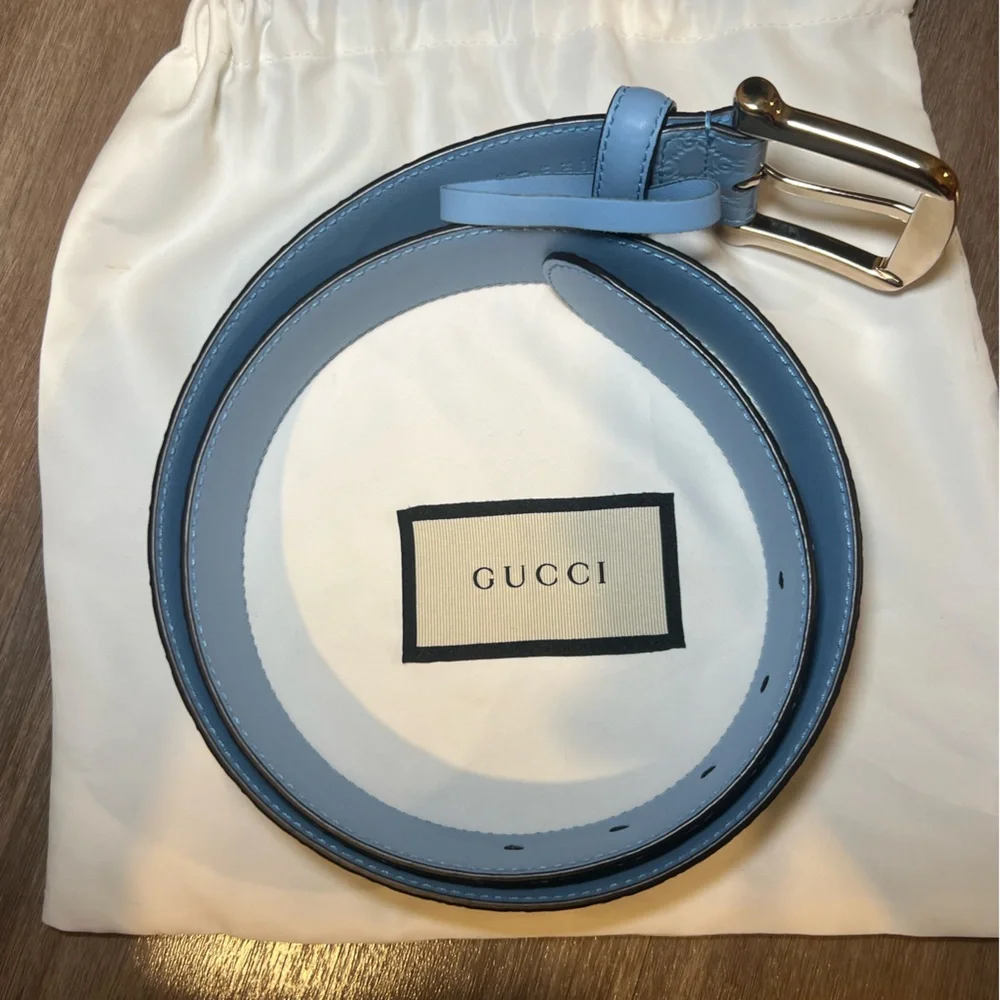NWOT Gucci Sky Blue Embossed Belt - Picture 6 of 10
